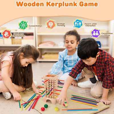 Montessori Holzspielzeug Ab 3 Jahre – Lernspiel Mit 40 Bunten Stäbchen & Würfeln – Fördert Motorik & Konzentration (Geschenk Für Jungen & Mädchen)