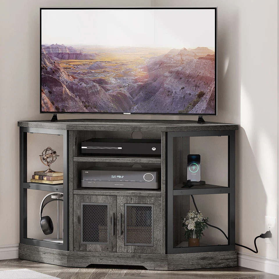 Corner TV Stand with Power Outlets For 55" TV Entertainment Center Media Console - Image 2 of 4