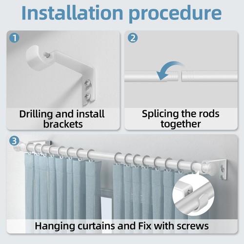 White Curtain Rods for Windows 30 to 88 Inches with BracketsDecorative 5/8 In... - Picture 5 of 6