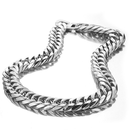 HEAVY 19/21mm Silver Cut Curb Cuban Link Chain 316L Stainless Steel Men Necklace - Afbeelding 2 van 5