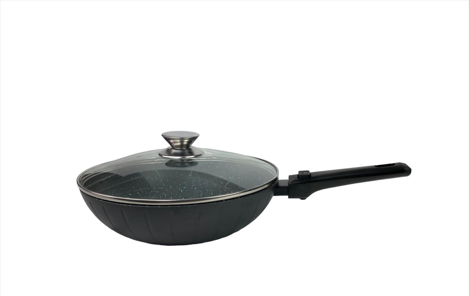 WOK pan removable handle 32 cm induction lid anti-stick frying pan marble 7690₽