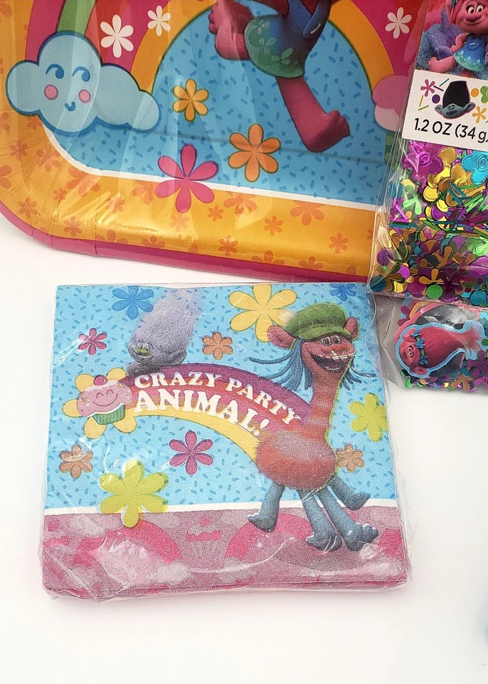 Nuevo TROLLS Amapola Cumpleaños Fiesta Mesa Para 16 Decoraciones Película Niños Suministros Lote Foto 4 de 4