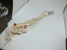 Handmade Key Chain Purse Clip Cord Orange Peach Marbled Beads 8" Long  Ring/Cli