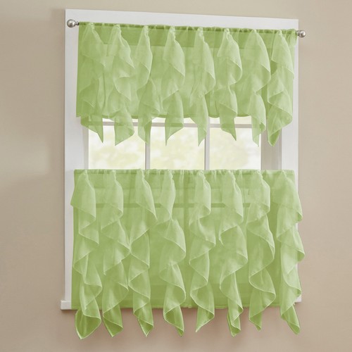Transparente Voile vertikale Rüschen Fenster Küche Gardine Stufen oder Volant Salbei - Bild 1 von 4