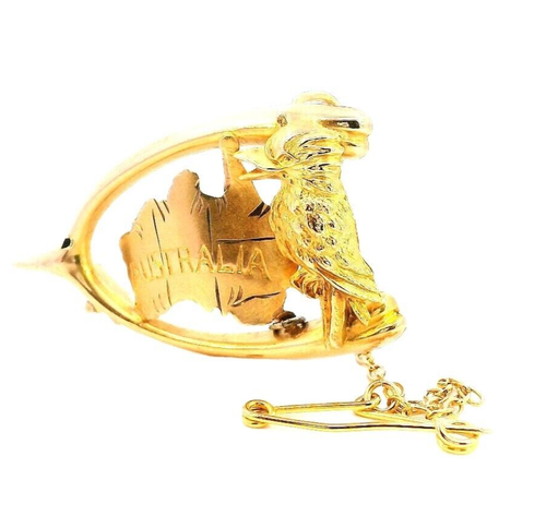 9 ct Yellow Gold Australia Brooch, 35X22 mm, Wishbone, Kookaburra, Map, Antique - 第 6/15 張圖片