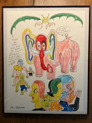 ダニエル・ジョンストン　サイン入りアート Daniel Johnston original art , Signed . Just think on the good