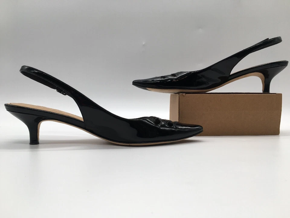 VIA SPIGA Mujer ITALIA Negro Charol CUERO Eslinga Trasera Gatito Tacones 8 N Foto 3 de 4