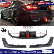 For 2015-2020 BMW F80 M3 F82 F83 M4 Rear Diffuser Lip W/ Light Carbon Fiber Look
