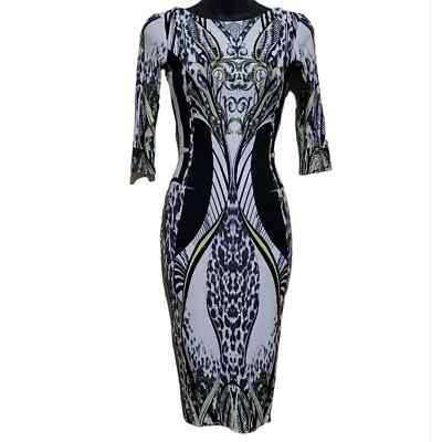 ASOS Black and White Midi Geometric 3/4 Sleeve Dress Sz 0
