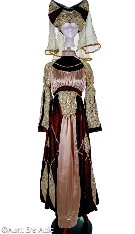 Renaissance Queen Dress Dxl 2 Pc Brown Velour & Gold Brocade Dress & Headpiece - Image 2 of 4