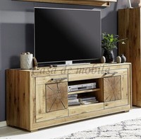 Tv-Lowboard Rustic 150X62X46Cm Wildeiche Massiv GeöLt Mit Hirnholz-Elementen