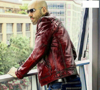 Men's Diamond Classic Motorcycle Slim Fit Biker Red Real Leather Jacket 