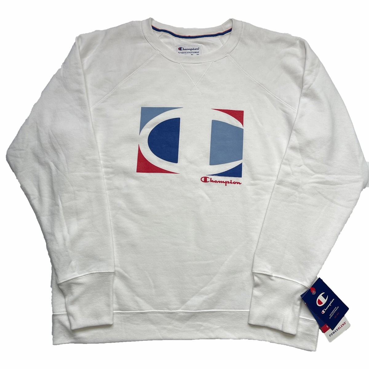 New Women Champion Sweatshirt Long Sleeve Top Shirt Pullover White Logo  Front XL