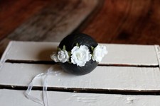 Newborn Baby Girl White Rose Flower Beaded Tieback Photography Photo Prop