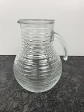 Vintage Italian Beehive Ribbed Clear Glass Pitcher Open Handle Made in Italy