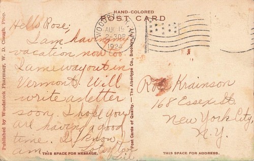 Woodstock, Vermont Postcard Stone Bridge S. Woodstock Rd HandColored PM 1924  Z7 - Picture 2 of 2