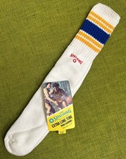 NOS Vintage 1970s SPALDING White Blue Gold EXTRA LONG TUBE Socks FITS SIZE 8-11