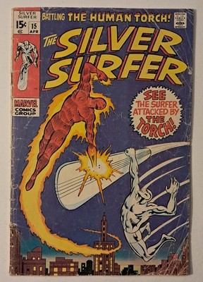 Silver Surfer #15 (Human Torch vs Silver Surfer!/Galactus, Spider-Man app) 1970