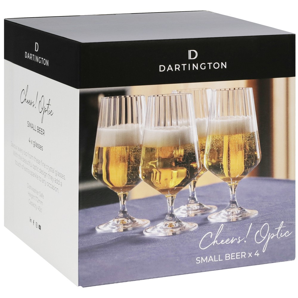 Dartington Cheers! Optic Small Beer Glasses Set of 4 British Crystal 38cl