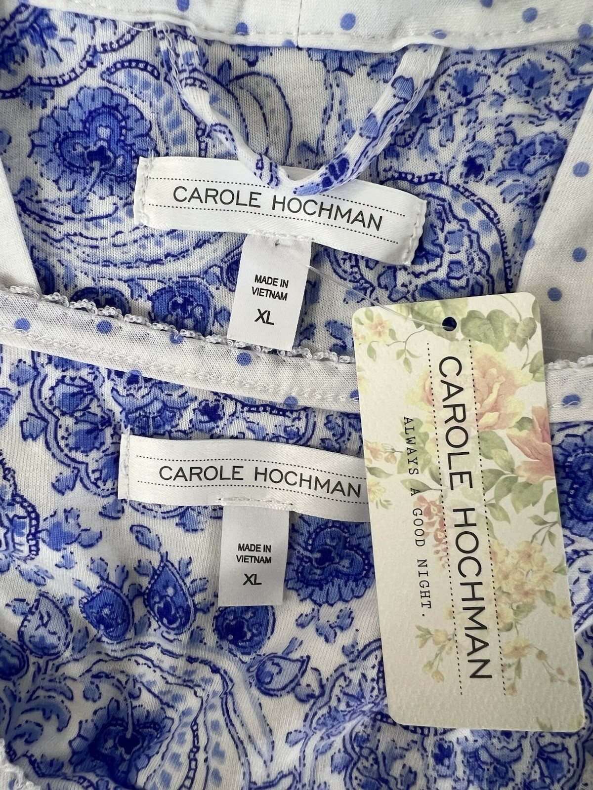 Carole Hochman 2 piece Robe & Gown Set Sz XL Floral Polka Dot Cottage Core New