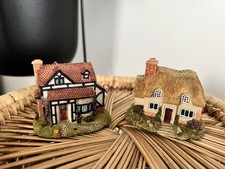 Leonardo Collection Miniature Cottages Pair Tudor Thatched House Ornaments Set 2