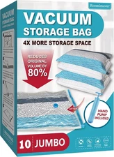 Vacuum Storage Bags, 10 Jumbo Space Saver Bags with 10 Jumbo, Blue, Clear 
