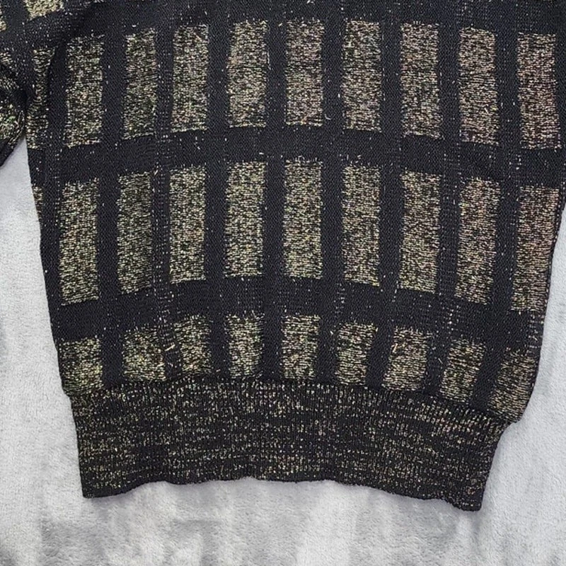 Suéter Carducci Vintage Años 80 Cuello Redondo Talla S Negro Dorado Metálico Geométrico  Foto 3 de 4