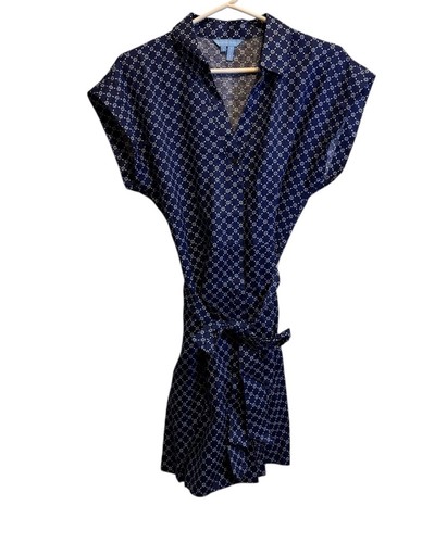 Draper James Women Blue Trisha Print Shirt Dress Sz M Belted Linen NWT