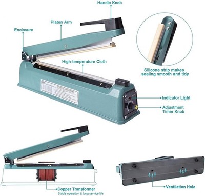 PFS300C 12'' Hand Impulse Sealer  W/Cutter Heat Seal Machine +2 Accessories  kits