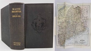 1913 antique MAINE BUSINESS DIRECTORY w FOLDOUT MAP history ads genealogy
