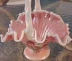 Fenton Glass Legacy Collection Pink Floral Hand Painted Decorative Basket