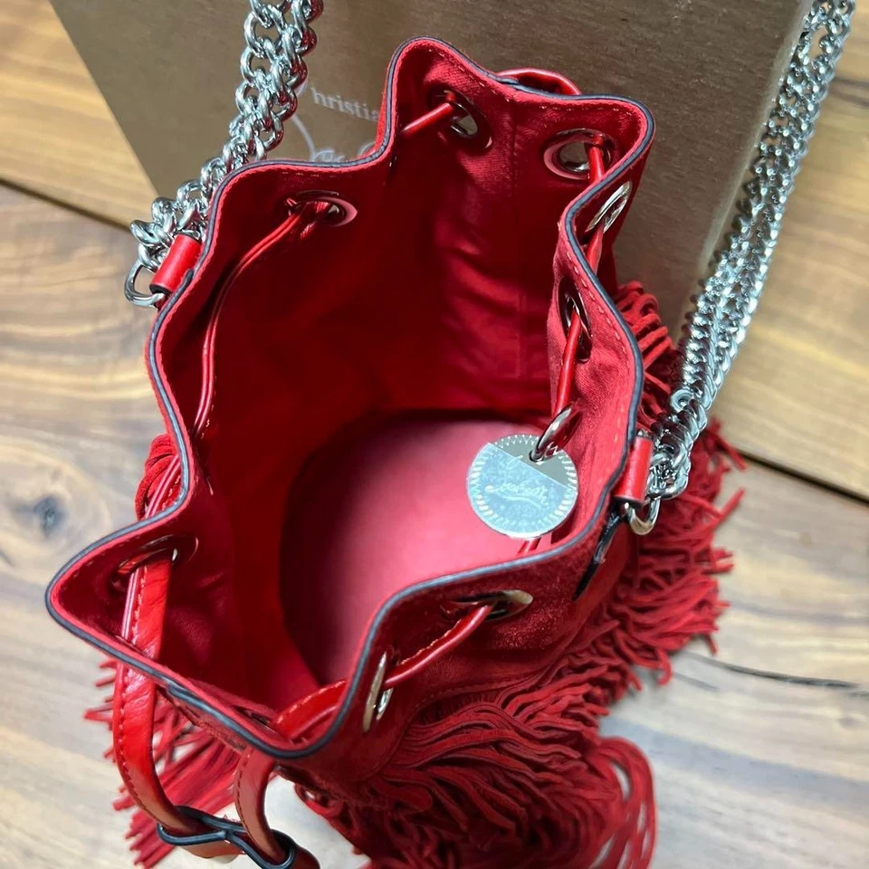 Unused Christian Louboutin Red Fringe Shoulder Bag Red suede Chain strap - Image 4 of 4