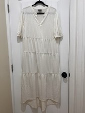 Bobeau Midi Dress Womens Sz Large White Tiered Loose Boho Short Sleeve
