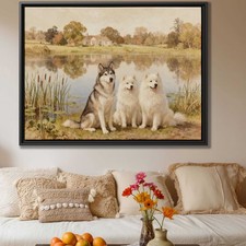 Siberian Husky Oil Painting Canvas Dog Artwork Wall Decor Landscape Print Art