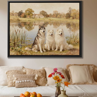 #ad Siberian Husky Oil Painting Canvas Dog Artwork Wall Decor Landscape Print Art $211.11