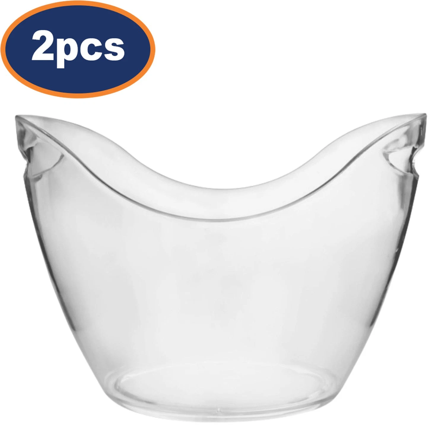 Ice Bucket with Handles Plastic Clear Lightweight Beverage Cooler Tub 2.8L 2Pcs