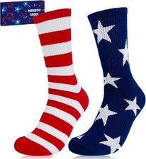 Kannove American USA Flag Socks for Women Men, Patriotic Red White and Blue Star