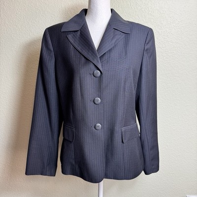 Le Suit Petite Women's Blazer Size 12P Dark Navy Pinstripe Lined Button Front