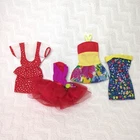 VTG Barbie Doll Fashion Clothes 90s Dress Lot of 4 Red Yellow Blue Flowers
