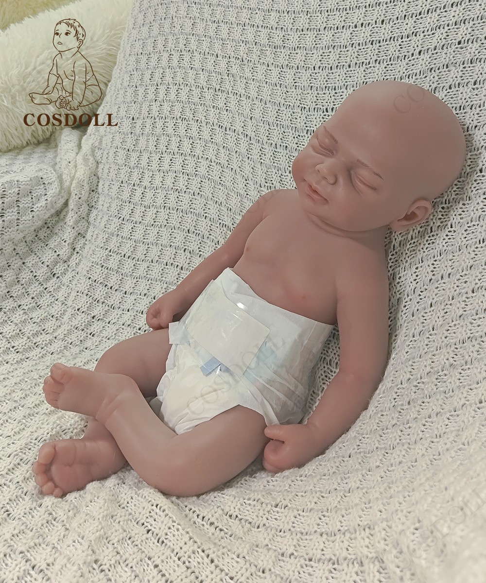 COSDOLL 18"Closed Eyes Sleeping Newborn Boy Full Silicone Reborn Baby Doll#Brown
