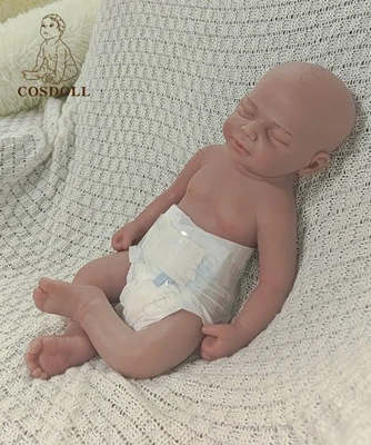 COSDOLL 18"Closed Eyes Sleeping Newborn Boy Full Silicone Reborn Baby Doll#Brown