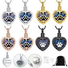 Paw Prints Heart Urn Pendant Keepsake Memory Necklace For Ashes Of Loved One