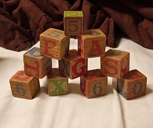Vintage Wooden Alphabet Letter & Number Blocks Mixed Set Assorted (Set of 10)