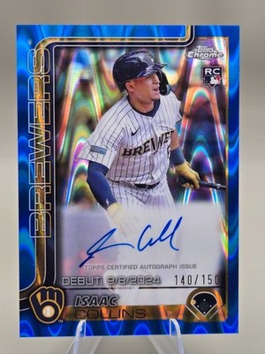 Topps 2025 Chrome Update Isaac Collins RC 140/150 Auto Debut Blue Raywave 🔥