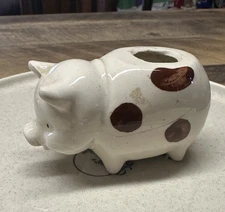 Vintage White Pig Brown Spots Toothpick Holder Hand Painted In Japan Ceramic