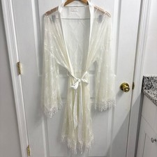 Sheer White Robe XL Bow Detail Coquette Girl Dainty Feminine Bridal Fringe Trim