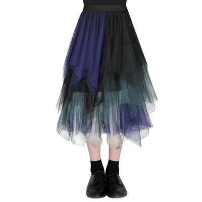 Damen Tüllrock Klassisch Mittellanger Rock Unregelmäßige Tütü Rock Damen Mesh...