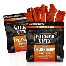 Wicked Cutz Buffalo Chicken Jerky 27g Protein Per Bag Tender & Easy to Chew Al