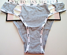 VICTORIA'S SECRET PINK Cotton High Leg Cheeky Panty S M L Gray NWT Strappy Logo