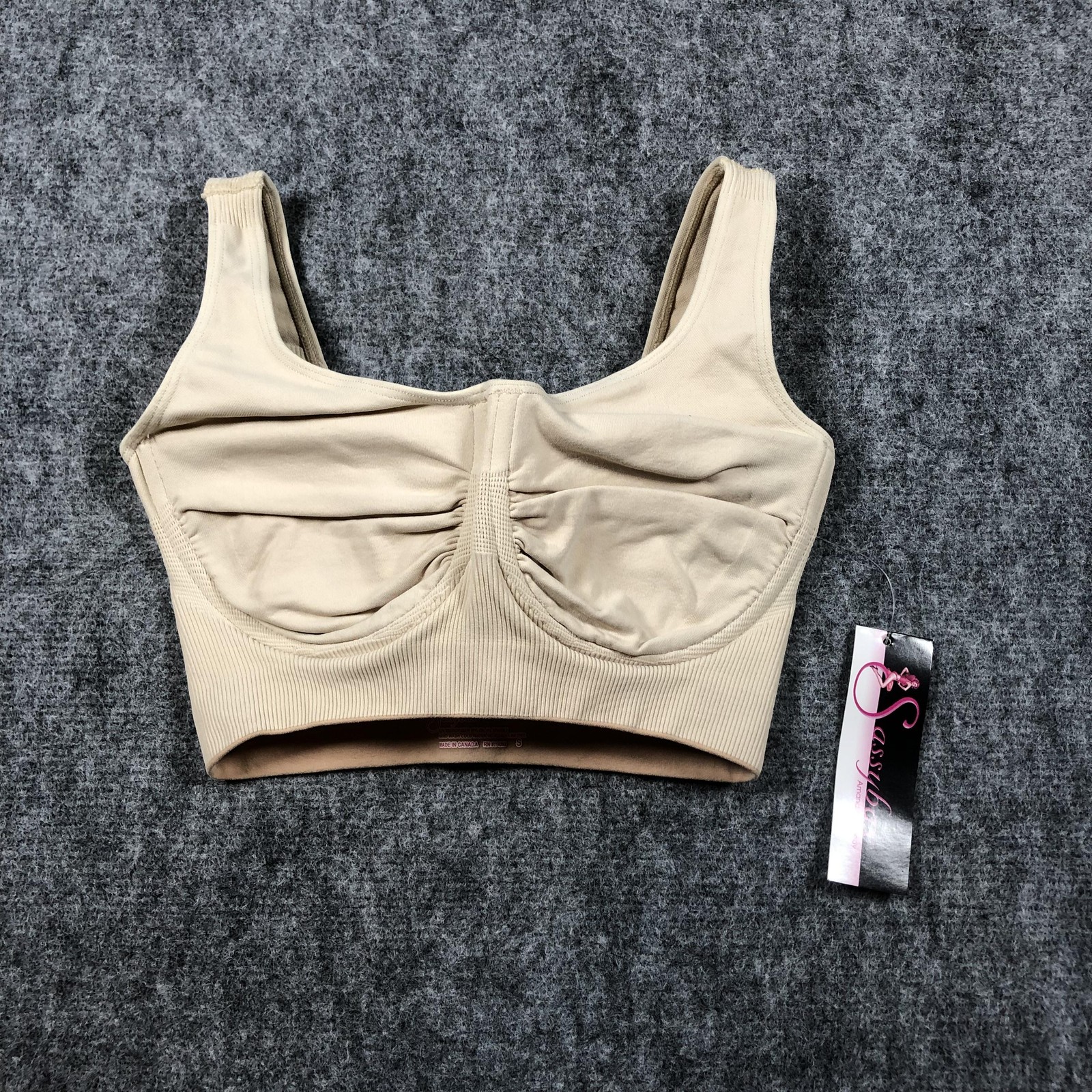 Sassybax Bralette Womens Small Beige Seamless Wireless Crop Top Comfort Support-image
